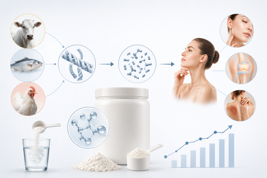 Panorama integral del colágeno hidrolizado: tipos, absorción y beneficios clínicos